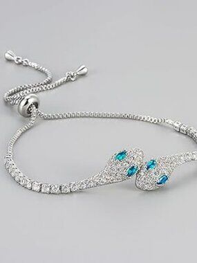 NEW Cubic Zirconia Snake Bangle Adjustable Open Serpent Charm Bracelet Animal